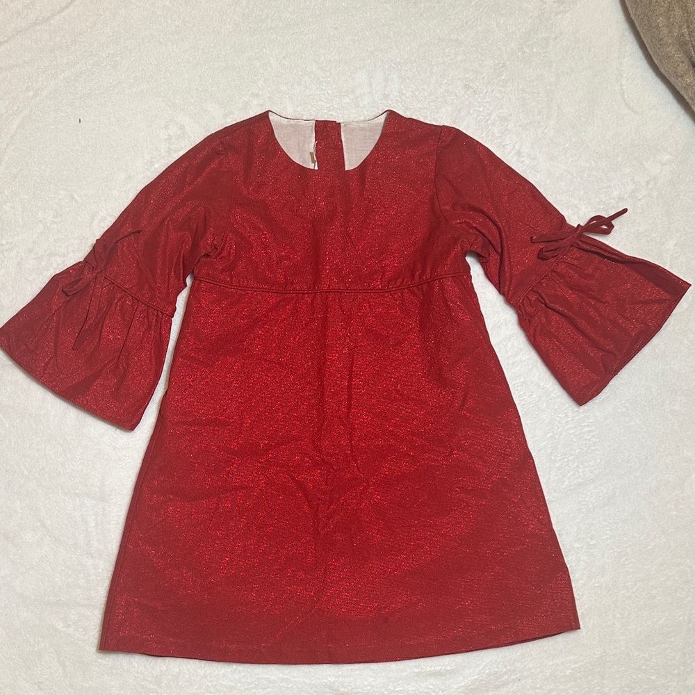 EUC Dondolo red glitter metallic dress with bell sleeves size 6